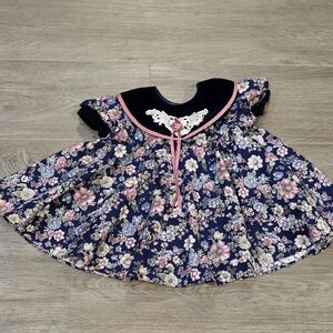 Vintage 80's Flowered Dress Toddler-Little Girl Size 24 Months Blue